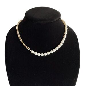 Stunning Half Gold Chain & Half Pearl Necklace